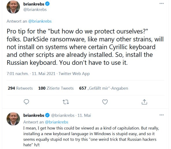 Das Bild zeigt den Tweed von Brian Krebs